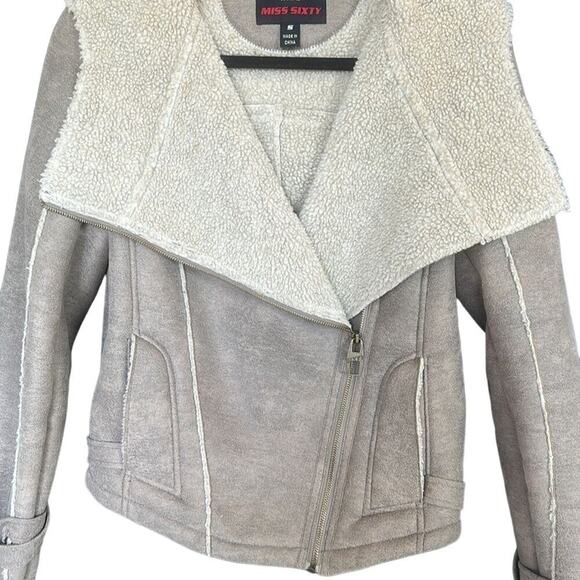 Miss Sixty Shearling Bomber Style Jacket w Asymmetrical Zipper - Vintage Jacket - Picture 6 of 11